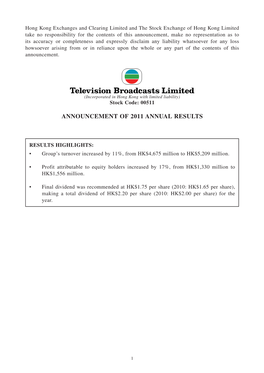 Announcement of 2011 Annual Results