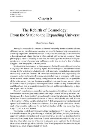 The Rebirth of Cosmology: from the Static to the Expanding Universe