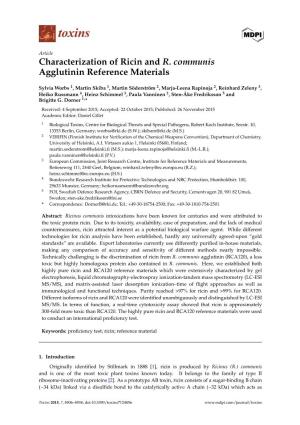 Characterization of Ricin and R. Communis Agglutinin Reference Materials