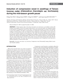 Induction of Compression Wood in Seedlings of Taiwan Incense Cedar (Calocedrus Macrolepis Var