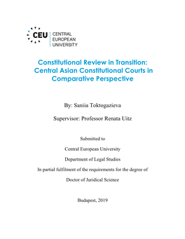 Constitutional Review in Transition: Central Asian Constitutional Courts in Comparative Perspective