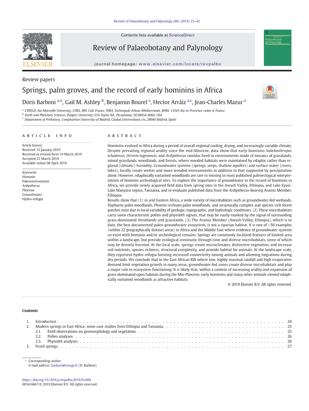 Springs, Palm Groves, and the Record of Early Hominins in Africa