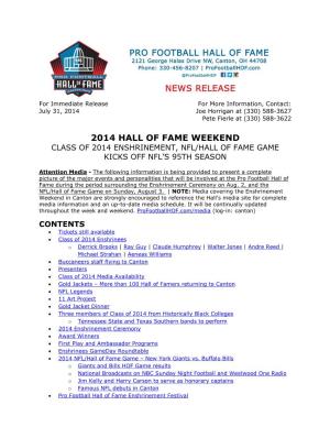 2014 Hall of Fame Weekend Class of 2014 Enshrinement, Nfl/Hall of Fame Game Kicks Off Nfl’S 95Th Season
