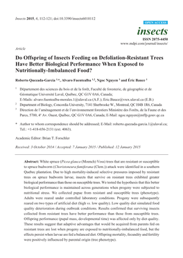 Do Offspring of Insects Feeding on Defoliation-Resistant Trees Have Better Biological Performance When Exposed to Nutritionally-Imbalanced Food?