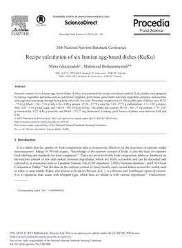 Recipe Calculation of Six Iranian Egg-Based Dishes (Kuku)