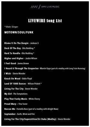 LIVEWIRE Song List