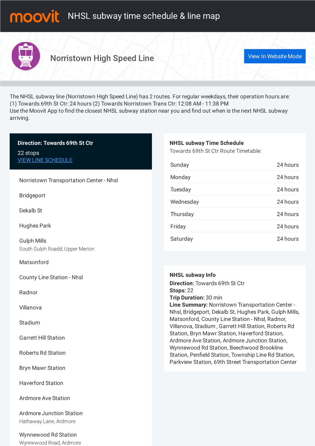 NHSL Subway Time Schedule & Line Route