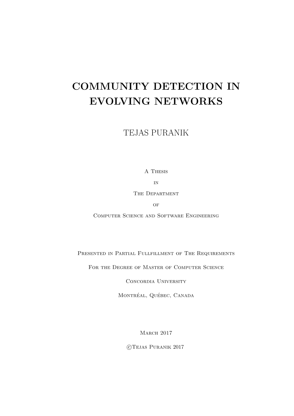 Community Detection in Evolving Networks