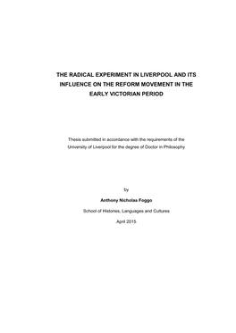 The Radical Experiment in Liverpool and Its Influence on the Reform Movement in the Early Victorian Period