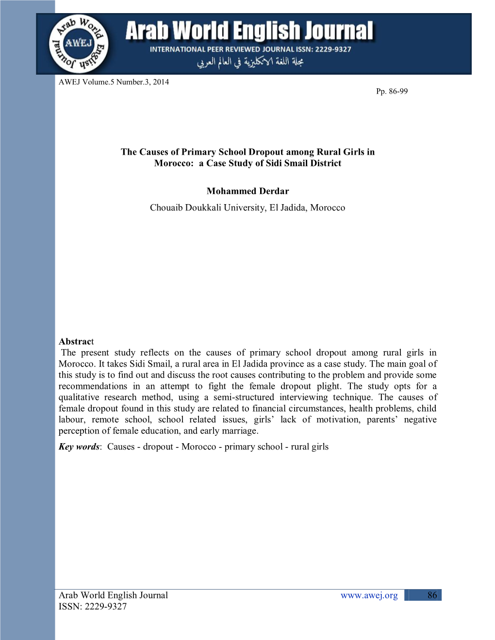 The Causes of Primary School Dropout Among Rural Girls Inmorocco