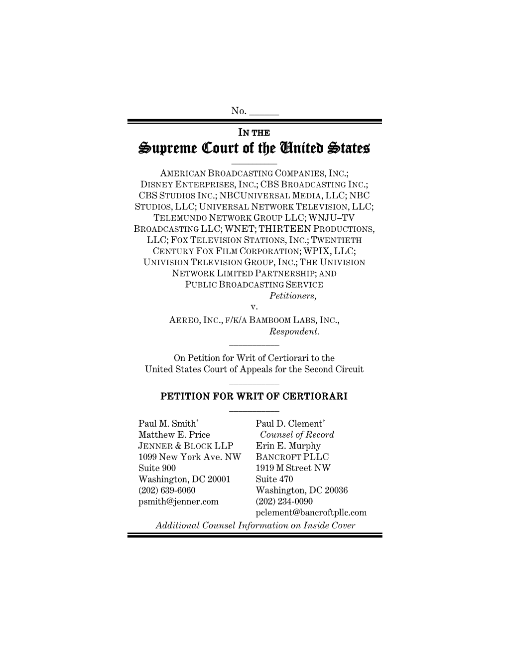 Petition for Writ of Certiorari to the United States Court of Appeals for the Second Circuit ______PETITION for WRIT of CERTIORARI ______Paul M