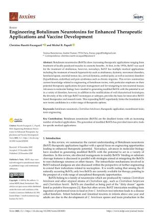 Engineering Botulinum Neurotoxins for Enhanced Therapeutic Applications and Vaccine Development