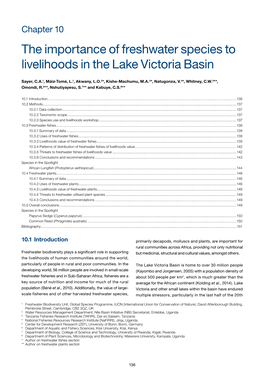 The Importance of Freshwater Species to Livelihoods in the Lake Victoria Basin