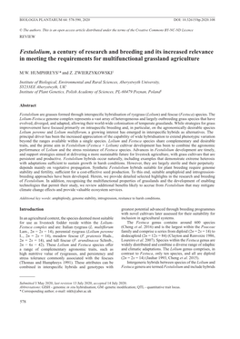 Festulolium, a Century of Research and Breeding and Its Increased Relevance in Meeting the Requirements for Multifunctional Grassland Agriculture