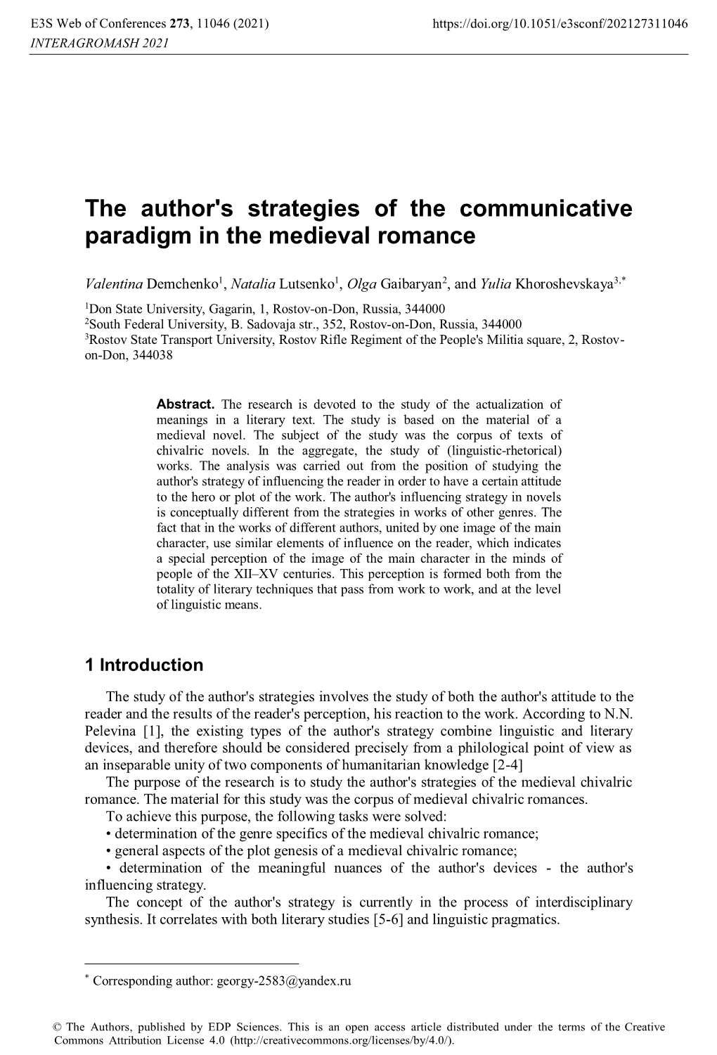 S Strategies of the Communicative Paradigm in the Medieval Romance