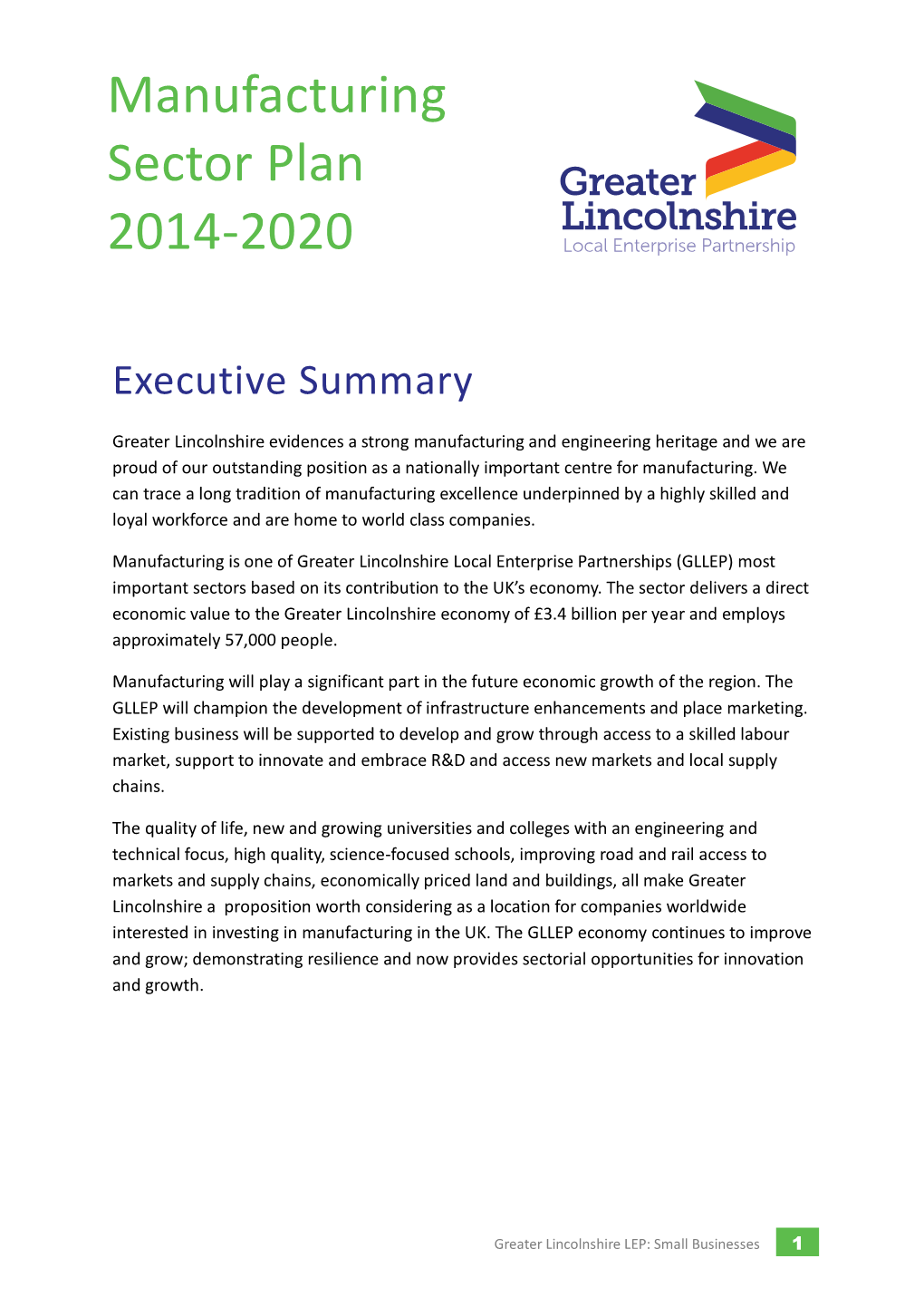 Manufacturing Sector Plan 2014-2020