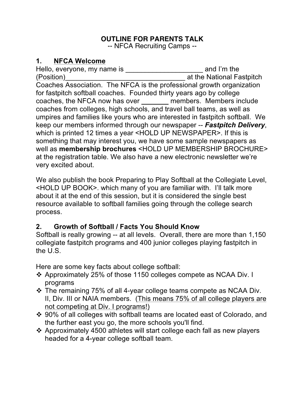 NFCA Recruiting Camps