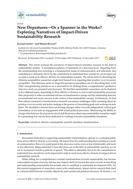 New Departures—Or a Spanner in the Works? Exploring Narratives of Impact-Driven Sustainability Research