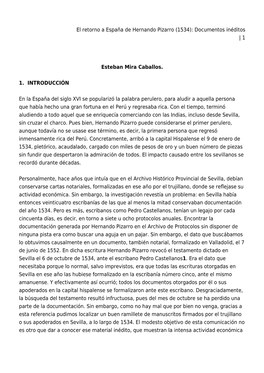 El Retorno a España De Hernando Pizarro (1534): Documentos Inéditos | 1