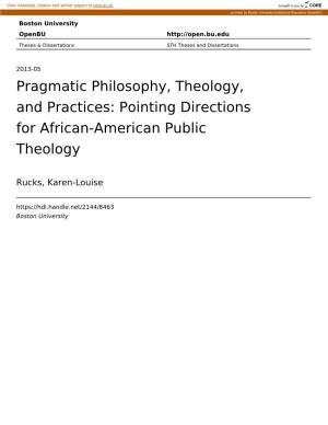 Pragmatic Philosophy, Theology, and Practices: Pointing Directions for African-American Public Theology