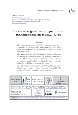 Local Knowledge and Amateur Participation. Shevchenko Scientific Society, 1892–1914