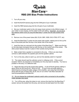 Bias-Easy™ RBE-200 Bias Probe Instructions