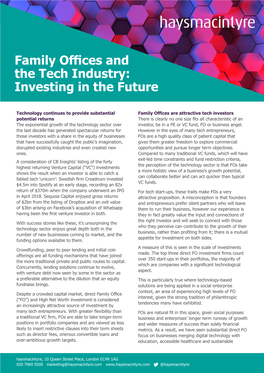 Family Offices and the Tech Industry: Investing in the Future