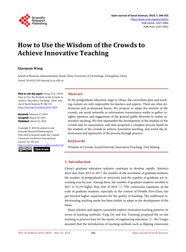 How to Use the Wisdom of the Crowds to Achieve Innovative Teaching