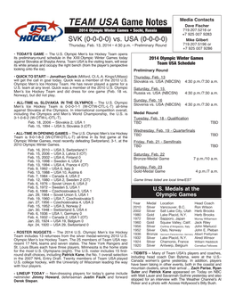 Team USA Game Notes Vs