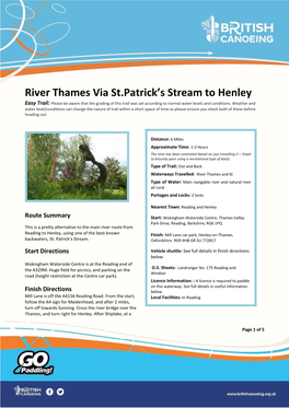 River Thames Via St.Patrick's Stream to Henley