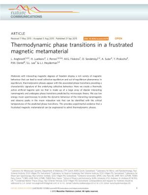 Thermodynamic Phase Transitions in a Frustrated Magnetic Metamaterial