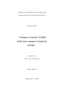 Compact Lorentz 3-Folds with Non-Compact Isometry Groups