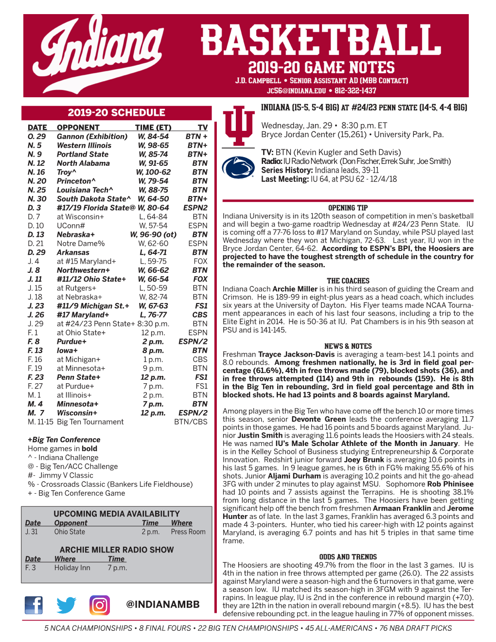 @Indianambb 2019-20 Schedule