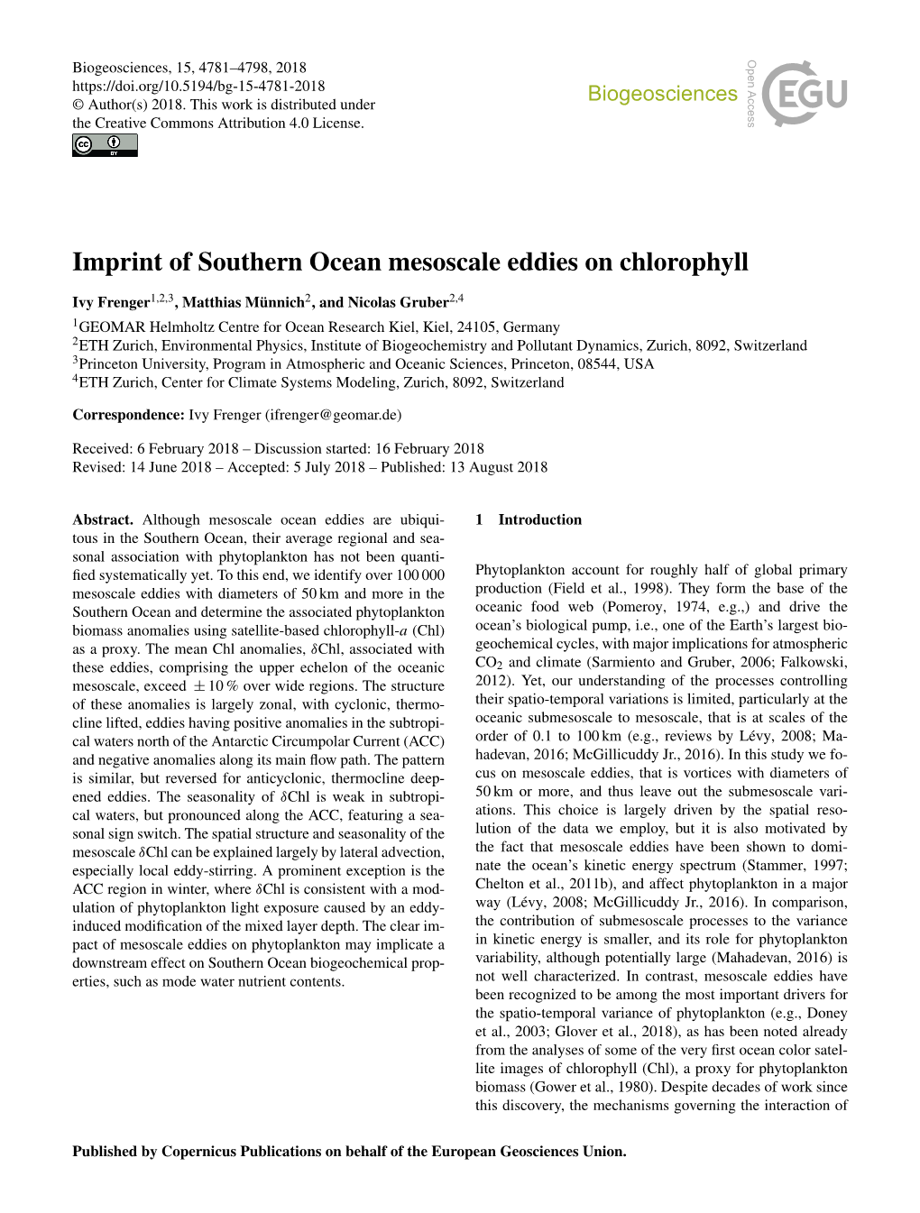 Imprint of Southern Ocean Mesoscale Eddies on Chlorophyll