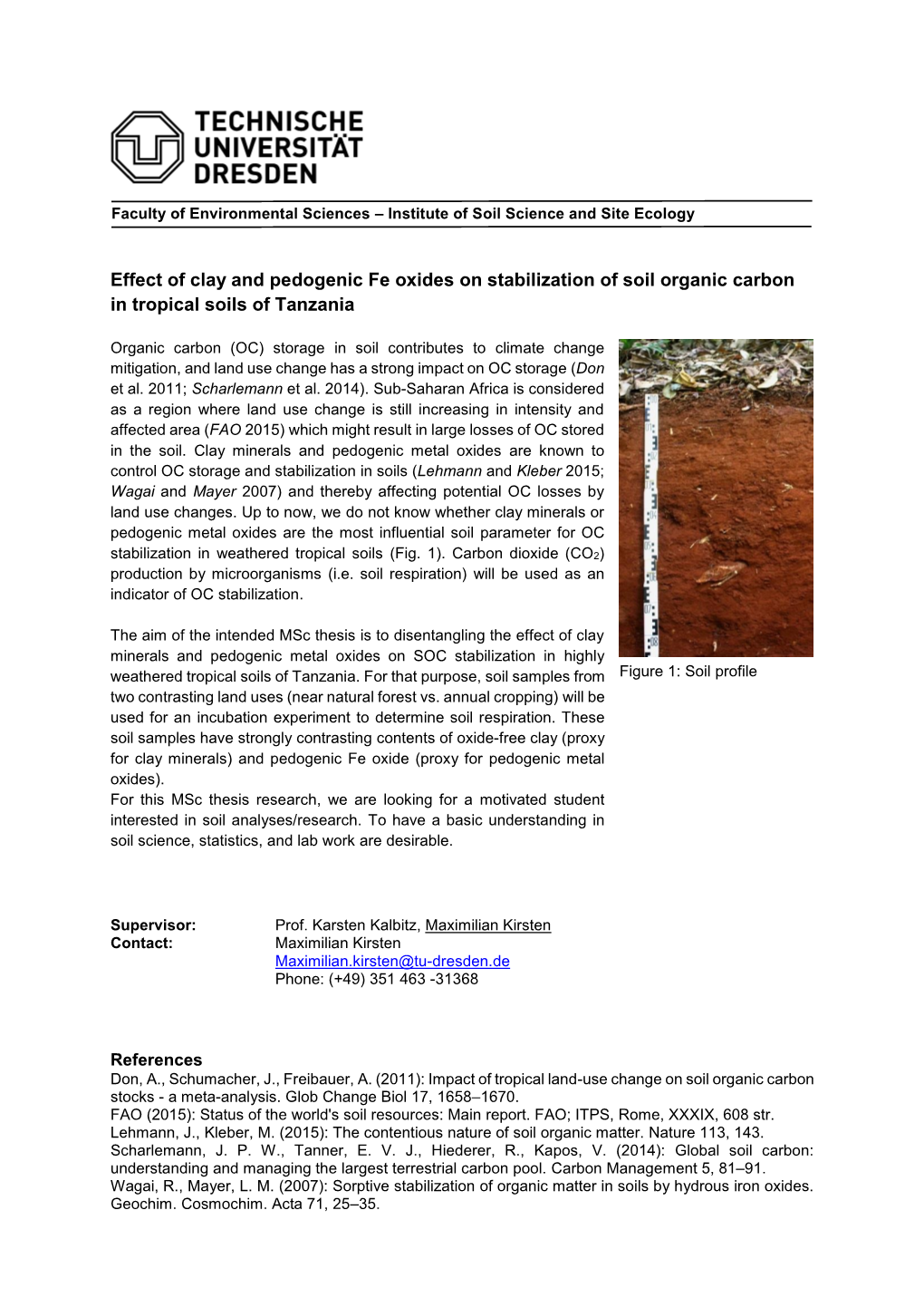 Effect of Clay and Pedogenic Fe Oxides on Stabilization of Soil Organic Carbon in Tropical Soils of Tanzania