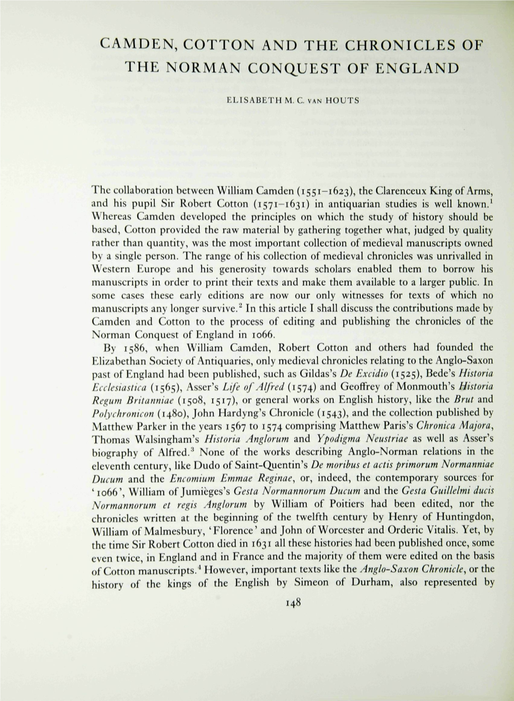 Camden, Cotton and the Chronicles of the Norman Conquest of England