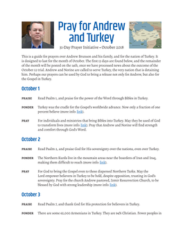 Pray for Andrew and Turkey 31-Day Prayer Initiative • October 2018