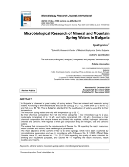 Microbiological Research of Mineral and Mountain Spring Waters in Bulgaria