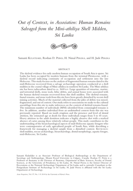 Human Remains Salvaged from the Mini-Athiliya Shell Midden, Sri Lanka