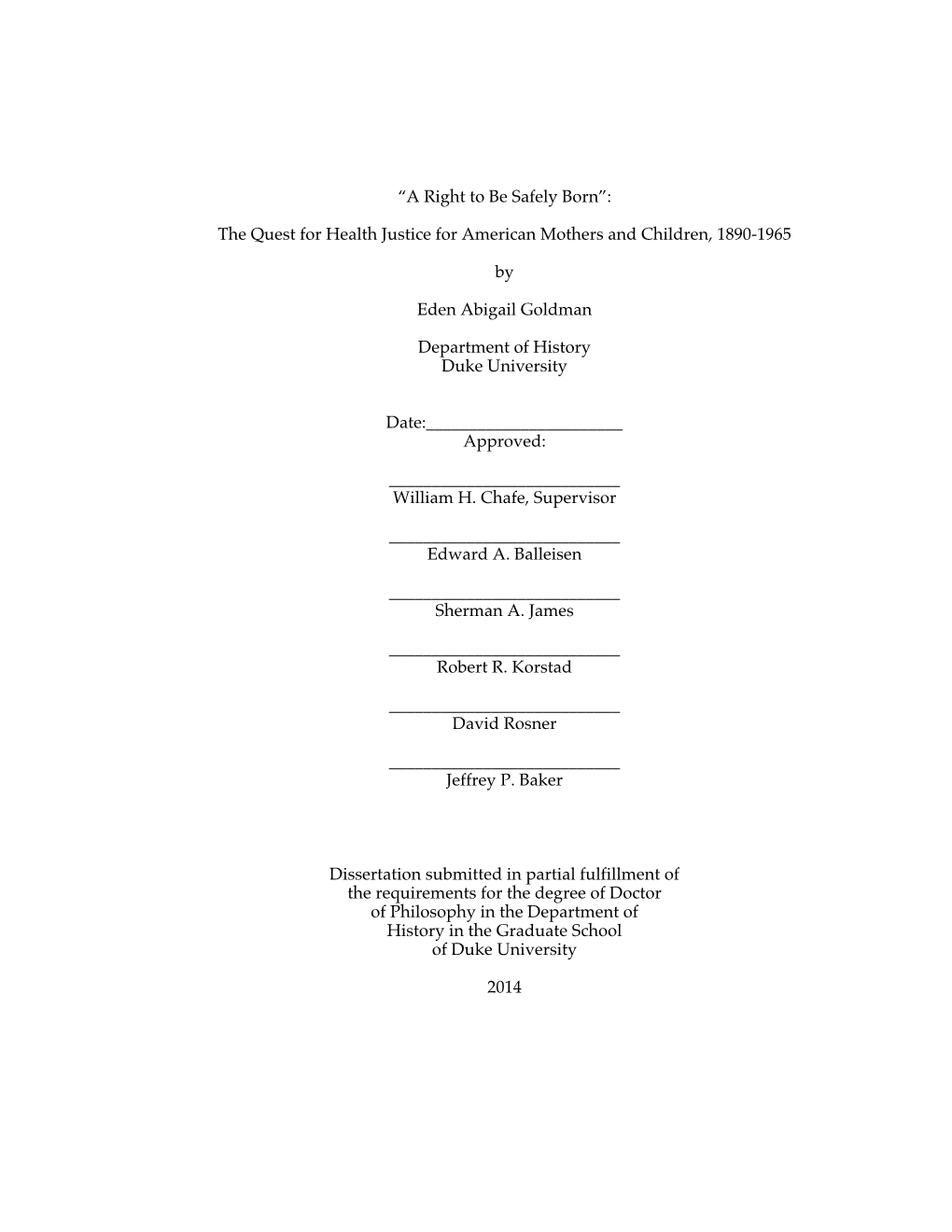 The Quest for Health Justice for American Mothers and Children, 1890-1965