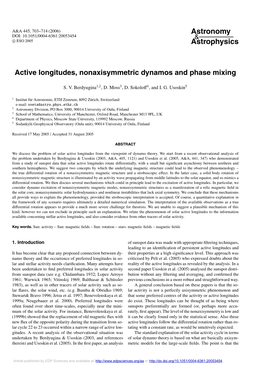 Active Longitudes, Nonaxisymmetric Dynamos and Phase Mixing