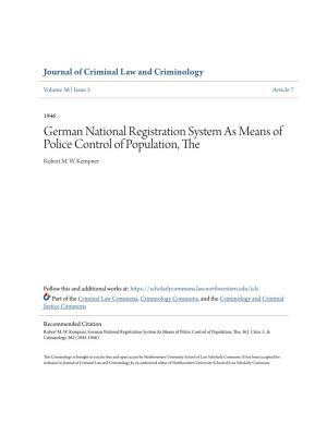 German National Registration System As Means of Police Control of Population, the Robert M