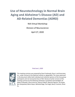 Use of Neurotechnology in Normal Brain Aging and Alzheimer