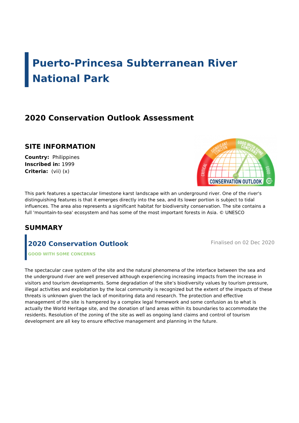 2020 Conservation Outlook Assessment