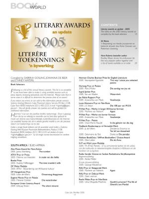 LITERARY AWARDS CONTENTS Literary Awards an Update - 2005 the Latest on the 2005 Literary Awards As an Update Compiled by the Book Selectors 14