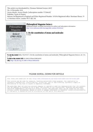 Philosophical Magazine Series 6 I. on the Constitution of Atoms And