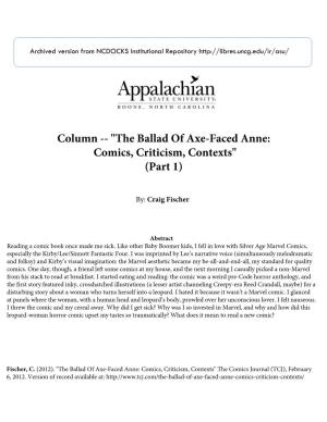 The Ballad of Axe-Faced Anne: Comics, Criticism, Contexts" (Part 1)