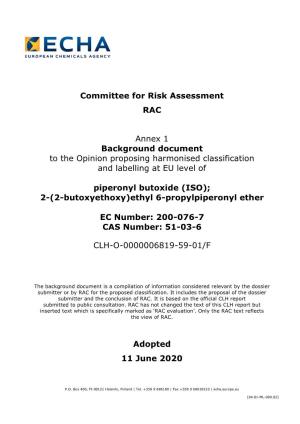 Committee for Risk Assessment RAC Annex 1 Background Document To