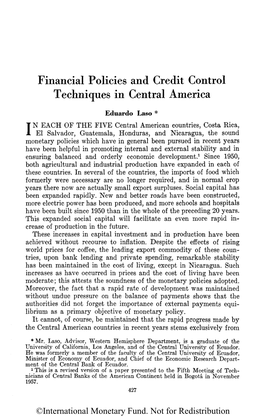 Financial Policies and Credit Control Techniques in Central America