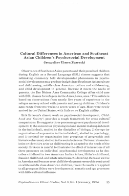 Cultural Differences in American and Southeast Asian Children's Psychosocial Development